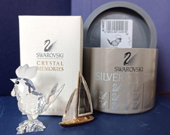 Miniatura de galo de cristal Swarovski – Cristal prateado vintage e Memories Veleiro em caixas originais.