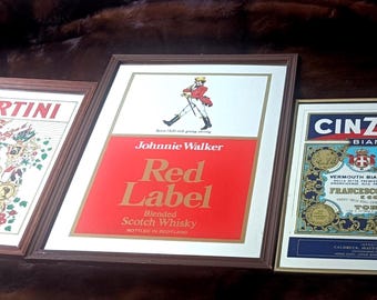 3 Vintage Advertising Mirrors – Martini, Johnnie Walker Red Label & Cinzano Bianco.