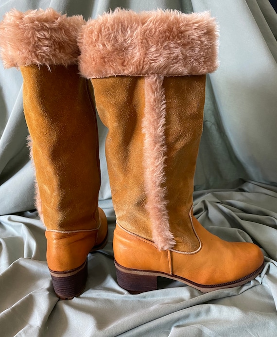 Vintage Leather and Faux Fur Boots