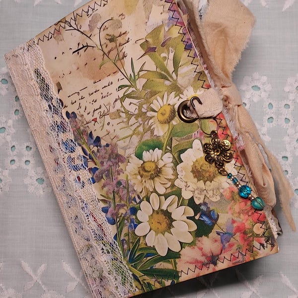 Handmade Vintage Look Floral Journal, Blossoms
