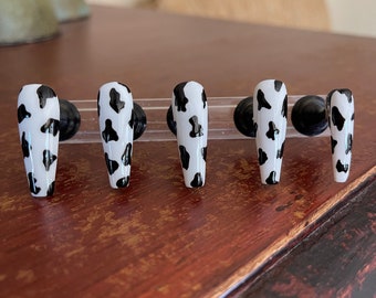 Cow print press on nails - western fake nails