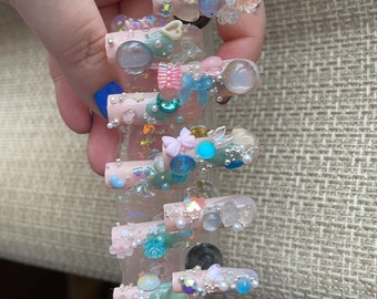 3D jelly nails trans mermaid gender reveal press on nails
