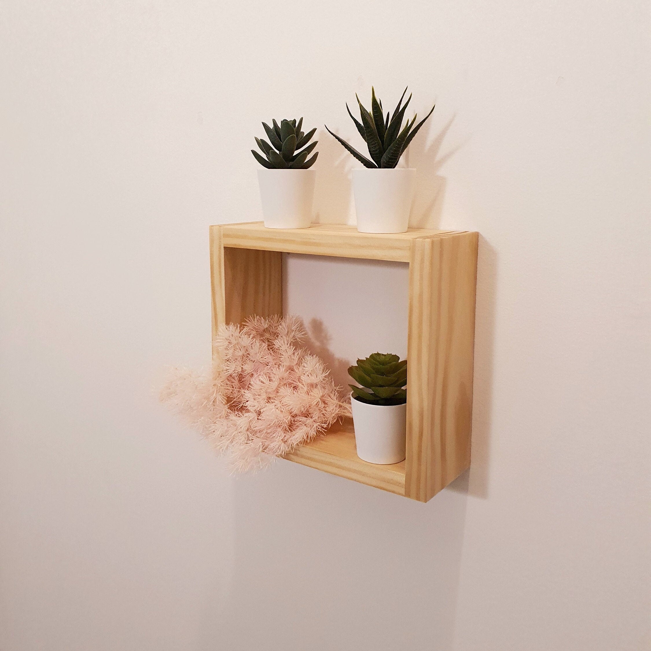Floating Shelf Plant Shelf Pine Wood Rectangle Shelf Floating Cube