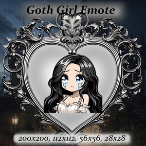 Goth girl twitch emote - Anime Emote, black hair goth girl Emote, white dress ,Twitch Emote, Discord Emote, sad emote, crying,goth aesthetic
