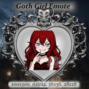 Goth girl twitch emote - red hair, pink eyes, confetti Emote, alt girl,Twitch Emote, Discord Emote, goth aesthetic,punk aesthetic