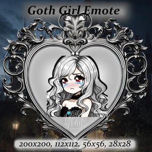 Goth girl twitch emote - Anime Emote, white hair goth, alt girl, red eyes, Discord Emote,twitch emote,crying emote, punk aesthetic,vtuber