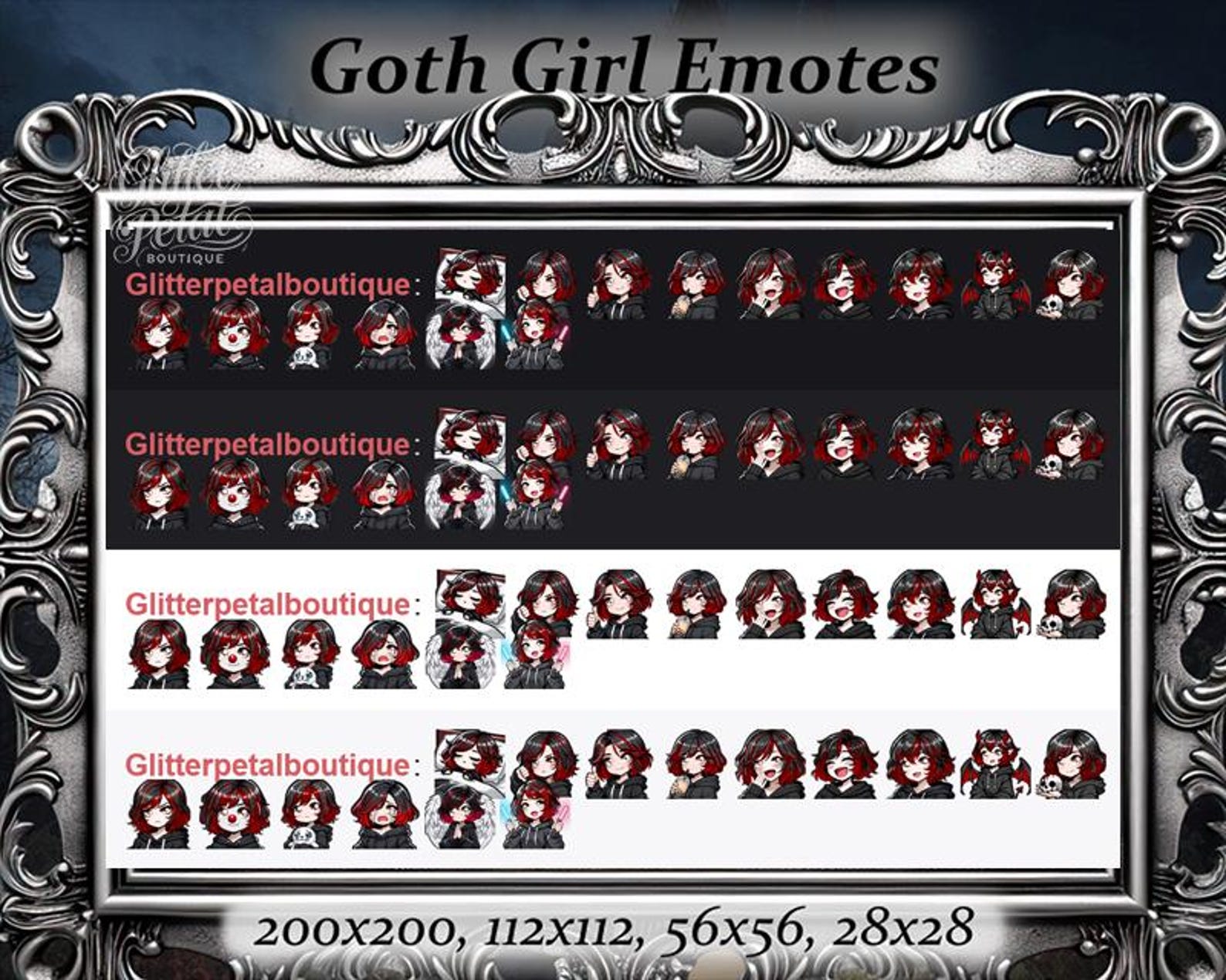 Goth Girl Anime Emotes SET 15 – Red Hair, Brown Eyes Beginner Set, Goth ...