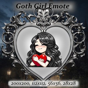 Goth girl twitch emote - Anime Emote, black hair goth girl Emote, white dress ,Twitch Emote, Discord Emote, heart emote, goth aesthetic