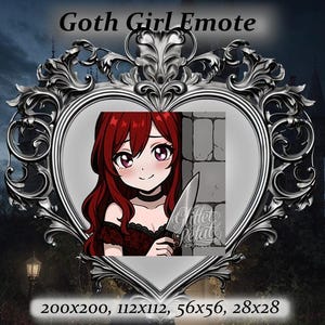 Goth girl twitch emote - red hair, pink eyes, knife Emote, alt girl,Twitch Emote, Discord Emote, goth aesthetic,punk aesthetic