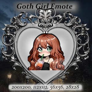 Goth girl twitch emote - Anime Emote, red hair Emote, alt girl,Twitch Emote, Discord Emote, redhead emote, goth aesthetic, bobatea emote