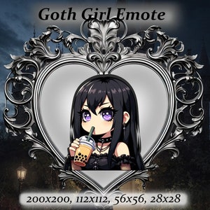 Goth girl twitch emote - Anime Emote, black hair goth girl Emote, alt girl,Twitch Emote, Discord Emote, bobatea emote, goth aesthetic