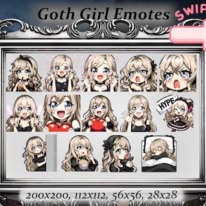 Goth girl twitch emote 15 emotes set (0.3) - Anime Emote, blonde hair,alternative Emote, twitch emote,punk aesthetic, emote starter pack