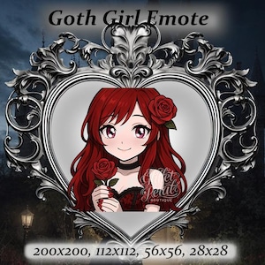 Goth girl twitch emote - red hair, pink eyes, rose Emote, alt girl,Twitch Emote, Discord Emote, goth aesthetic,punk aesthetic