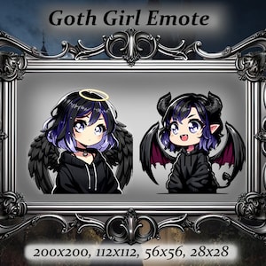 ゴスガール Twitch エモート - アニメ エモート、紫髪ゴス、オルタナティブガール、Twitch エモート、Discord エモート、天使エモート、悪魔エモート、パンク美学