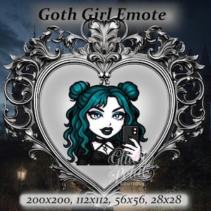 Goth girl twitch emote - Anime Emote, TURQUOISE hair, BLUE eyes, alternative Emote, twitch emote, black dress, chibi emote, selfie emote