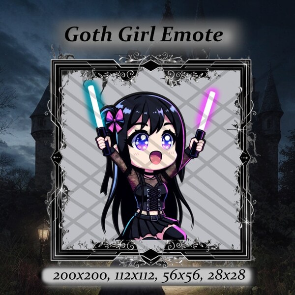 Goth girl twitch emote - Anime Emote, confetti Emote, alt girl, hype emote,Twitch Emote, Discord Emote, glowstick emote, goth aesthetic,goth