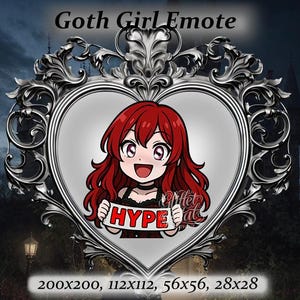 Goth girl twitch emote - red hair, pink eyes, hype Emote, alt girl,Twitch Emote, Discord Emote, goth aesthetic,punk aesthetic