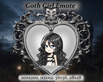 Emote de chica gótica de contracción: Emote de anime, Emote de chica gótica de cabello negro, vestido blanco, Emote de contracción, Emote de Discord, Emote de enojo, estética gótica