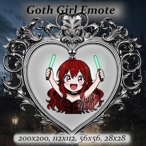 Goth girl twitch emote - red hair, pink eyes, Glowsticks Emote, alt girl,Twitch Emote, Discord Emote, goth aesthetic,punk aesthetic, redhead