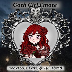 Goth girl twitch emote - red hair, pink eyes, confetti Emote, alt girl,Twitch Emote, Discord Emote, goth aesthetic,punk aesthetic