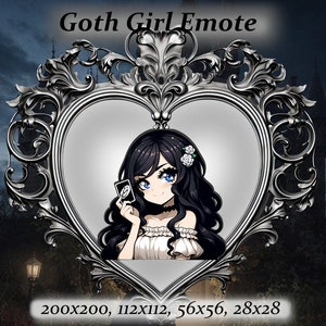 Goth girl twitch emote - Anime Emote, black hair goth girl Emote, white dress ,Twitch Emote, Discord Emote, reverse card, goth aesthetic
