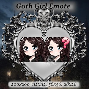 Goth Girl Twitch Emote - Anime Emote,brown hair goth, blue eyes, alt girl, wondering Emote, high quality emote, gamer girl emote, goth woman