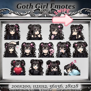 ゴスガール ツイッチ エモート 15 エモート セット (1) - アニメ エモート、黒髪、オルタナティブ ガール、Discord エモート、美的、パンク 美的、エモート スターター パック、エモ