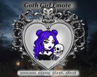 Goth Girl Twitch Emote – Purple Hair, Skull Chibi Emote