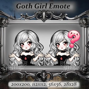Goth girl twitch emote - Anime Emote, white hair goth, alt girl, red eyes, Discord Emote,twitch emote,confused emote, punk aesthetic,vtuber