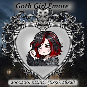 Goth girl twitch emote - Anime Emote,red hair goth, brown eyes alt girl, Twitch Emote, Discord Emote, thumbs down emote,goth aesthetic