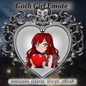Goth girl twitch emote - red hair, pink eyes, heart Emote, alt girl,Twitch Emote, Discord Emote, goth aesthetic,punk aesthetic