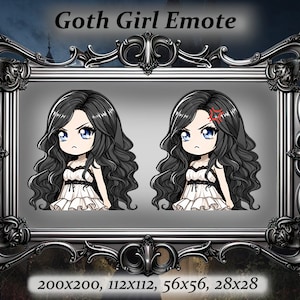 Goth girl twitch emote - Anime Emote, black hair goth girl Emote, white dress girl,Twitch Emote, Discord Emote, angry emote, goth aesthetic