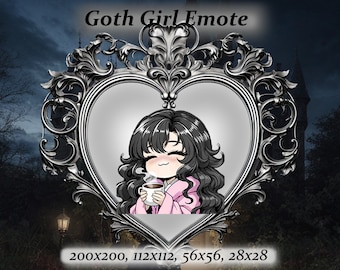 Emote de chica gótica de Twitch: Emote de anime, Emote de chica gótica de cabello negro, chica alternativa, Emote de Twitch, Emote de Discord, Emote acogedor, estética gótica