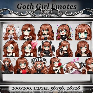 Goth girl twitch emote 15 emotes set (8) - Anime Emote, red hair,alt girl, Discord Emote, aesthetic,punk aesthetic,emote starter pack, emo