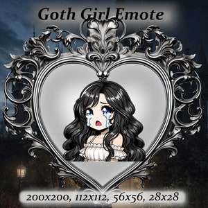 Goth girl twitch emote - Anime Emote, black hair goth girl Emote, white dress ,Twitch Emote, Discord Emote, sad emote, goth aesthetic