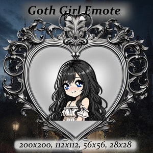 Goth girl twitch emote - Anime Emote, black hair goth girl Emote, white dress ,Twitch Emote, Discord Emote, happy emote, goth aesthetic