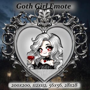 Goth girl twitch emote - Anime Emote, white hair goth, alt girl, red eyes, Discord Emote,twitch emote, wine emote, punk aesthetic, emo