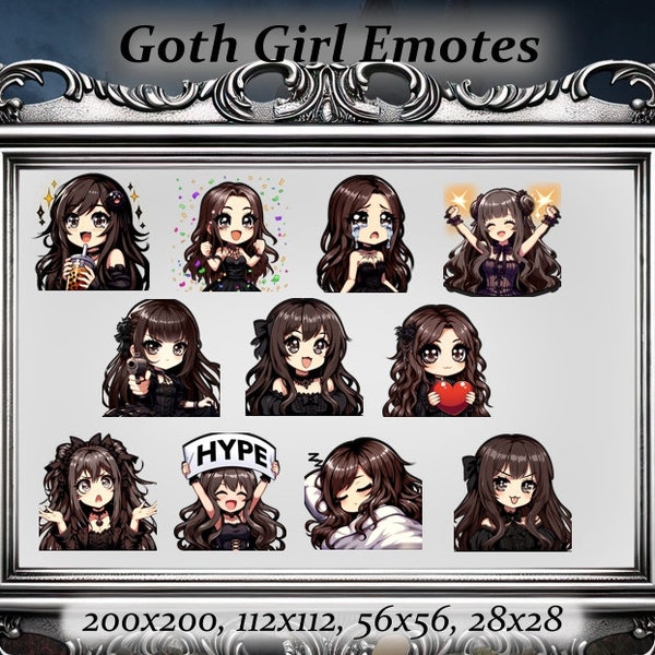Goth girl Twitch Emote 11 emotes Set (2) - Anime Emote, hair, alternative,Twitch Emote, Discord Emote, goth aesthetic,punk, starter pack