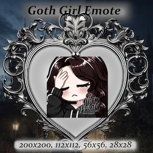 Goth Girl Twitch Emote - Anime Emote,brown hair goth, blue eyes, alt girl, facepalm Emote, high quality emote, gamer girl emote, goth woman
