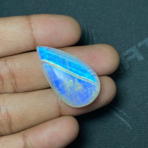 Glorious ~ AAA+++ Quality Blue Flashy Rainbow Moonstone Cabochon Hand Hand Loose Gemstone Size - 19x34x7.50 MM. Pear Shape For Jewelry.!!