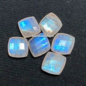 AAA+++ Quality 6 Pcs Lot - Blue Flashy Rainbow Moonstone Faceted Briolette Checker Cut Gemstone. 12x13 MM. Approx Fancy Shape For Jewelry.