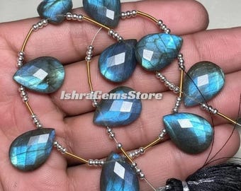 Blue Flash Labradorite Pear Beads – Checker Cut Gemstone Set (13x18mm)
