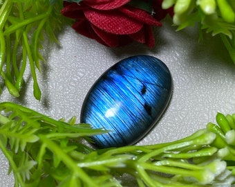 Époustouflant – Cabochon labradorite bleu flash des deux côtés, taille de pierre précieuse en vrac polie – 19,50 x 29,50 x 7 mm. Labradorite de forme ovale pour bijoux..