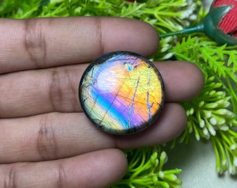 Spectrolite Labradorite Cabochon | Multi-Purple Fire, Round Gemstone (30x8 MM)