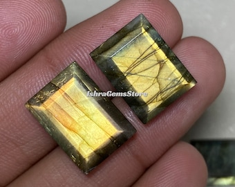 Magnifique ~ Labradorite flash jaune à facettes des deux côtés même coupe polie à la main en forme de rectangle taille de pierre précieuse - 6x8 - 20x30 MM pour la fabrication de bijoux.