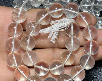 14mm Crystal Quartz Beads – 13-Inch Strand, Round Ball Shape