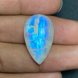 High Grade Quality ! Clean Blue Fire White Rainbow Moonstone Cabochon  Loose Gemstone Size - 16.50x27x7 Mm. Pear Shape For Making Jewelry
