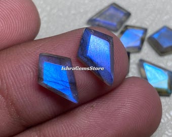 Iridescent Blue Labradorite Kite Gemstone – Faceted Step Cut Stone