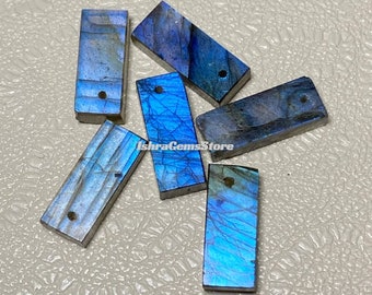 Qualité AAA+++ ~ Labradorite flashy multi-mélange des deux côtés, cabochon plat, taille de pierre précieuse en vrac : 6 x 15 mm. Lot de 6 pièces de forme rectangulaire pour bijoux.