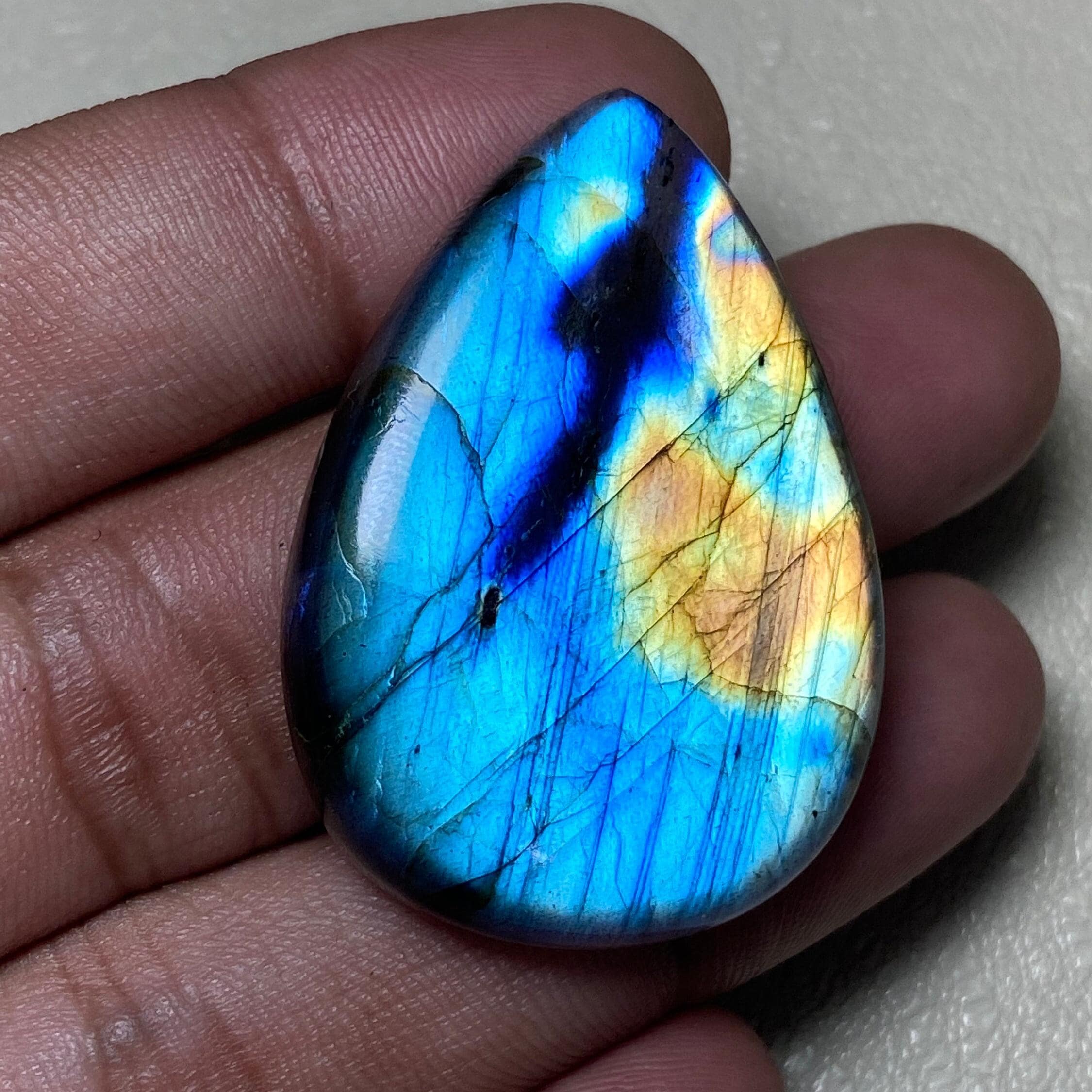 Blue Flash Labradorite Cabochon – Pear Gemstone for Wire Wrap
